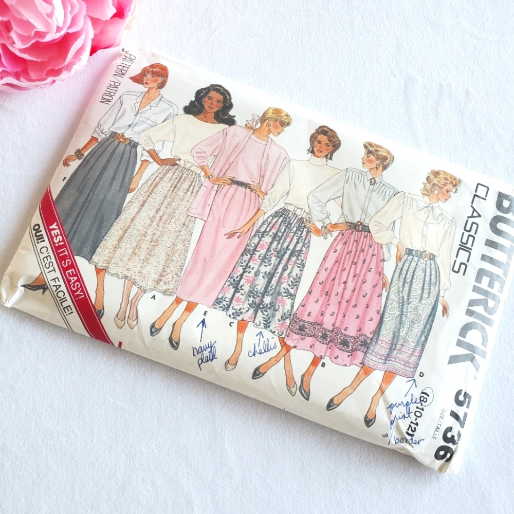 1987 UNCUT Butterick A-line Midi Skirt Classics Pattern 5736